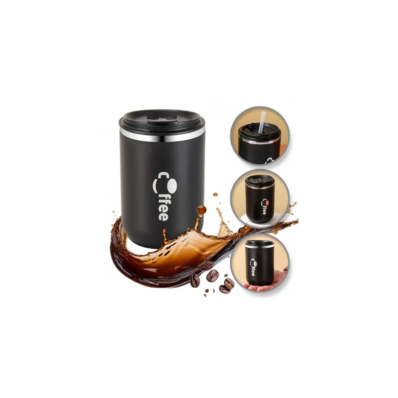 Borraccia termica di design con cannuccia GLAMM 500 ml / Nera