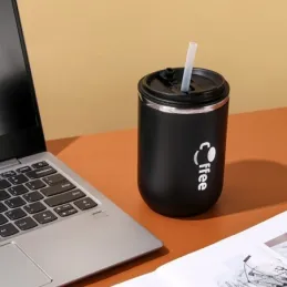 Borraccia termica di design con cannuccia GLAMM 500 ml / Nera
