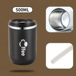Borraccia termica di design con cannuccia GLAMM 500 ml / Nera