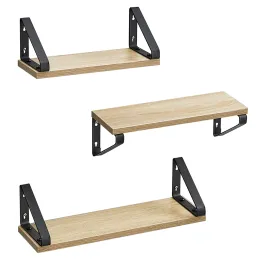 Set di 3 mensole REGALO Shelf / Nero opaco - legno chiaro
