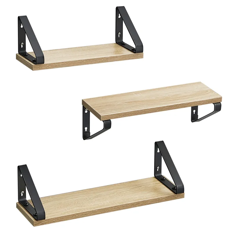 Set di 3 mensole REGALO Shelf / Nero opaco - legno chiaro