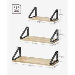 Set di 3 mensole REGALO Shelf / Nero opaco - legno chiaro