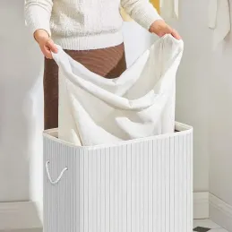 Cesto portabiancheria GLAMUR 100L / Legno bianco