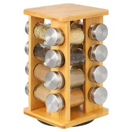 Organizer girevole in legno per spezie con 16 contenitori / Legno naturale