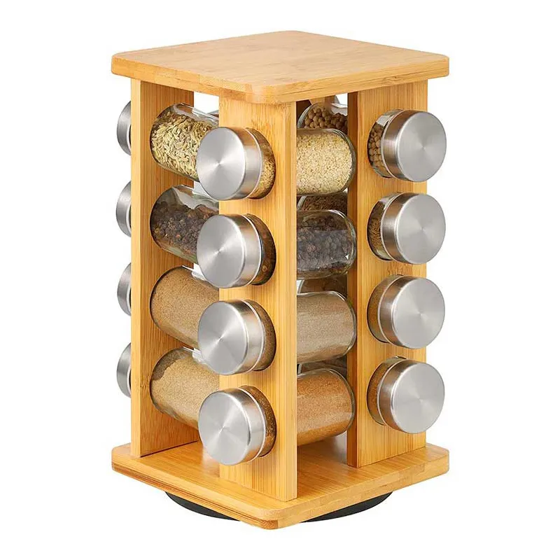 Organizer girevole in legno per spezie con 16 contenitori / Legno naturale