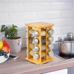 Organizer girevole in legno per spezie con 16 contenitori / Legno naturale