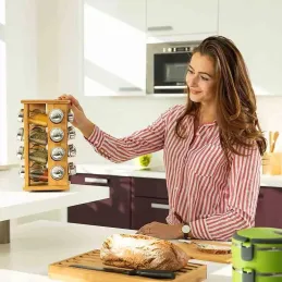 Organizer girevole in legno per spezie con 16 contenitori / Legno naturale