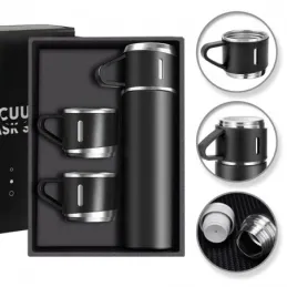 Thermos dal design elegante con 3 bicchieri, 500 ml / Nero opaco
