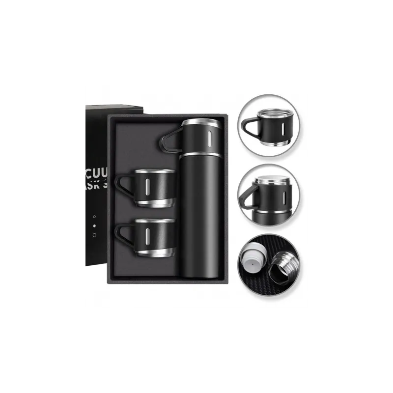 Thermos dal design elegante con 3 bicchieri, 500 ml / Nero opaco