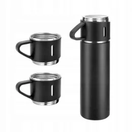 Thermos dal design elegante con 3 bicchieri, 500 ml / Nero opaco