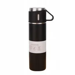 Thermos dal design elegante con 3 bicchieri, 500 ml / Nero opaco