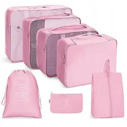 Set da viaggio TRAVEL da 7 pezzi per abbigliamento e cosmetici / Rosa