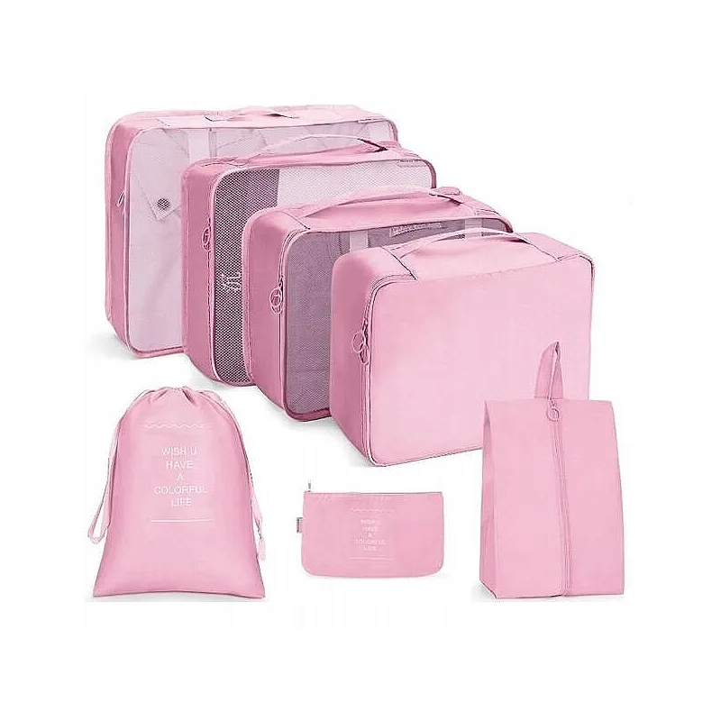 Set da viaggio TRAVEL da 7 pezzi per abbigliamento e cosmetici / Rosa