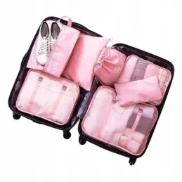 Set da viaggio TRAVEL da 7 pezzi per abbigliamento e cosmetici / Rosa