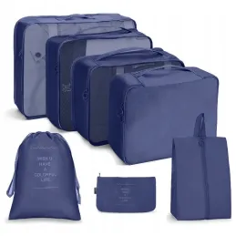 Set da viaggio TRAVEL da 7 pezzi per abbigliamento e cosmetici / Blu