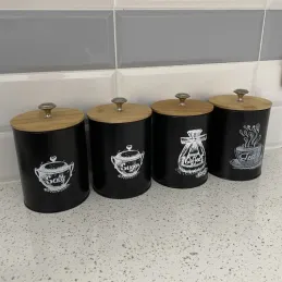 Set di 4 contenitori da cucina ALTERO / Nero opaco