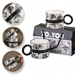Set regalo da 2 tazze da caffè LIFE / Bianco-nero