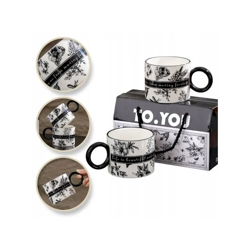 Set regalo da 2 tazze da caffè LIFE / Bianco-nero