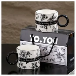 Set regalo da 2 tazze da caffè LIFE / Bianco-nero