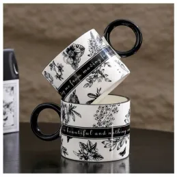 Set regalo da 2 tazze da caffè LIFE / Bianco-nero