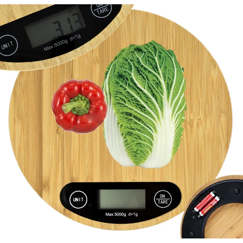 Bilancia da cucina con display LCD, 5 kg, OVALE / legno di bambù