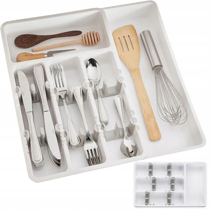 Portaposate regolabile in plastica con scomparti AMARO / Bianco