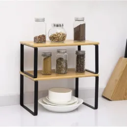 Set di 2 mensole da cucina STAND / Nero – legno