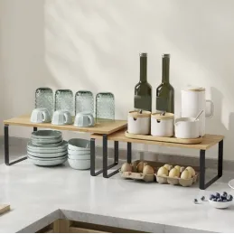 Set di 2 mensole da cucina STAND / Nero – legno