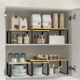 Set di 2 mensole da cucina STAND / Nero – legno