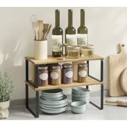 Set di 2 mensole da cucina STAND / Nero – legno