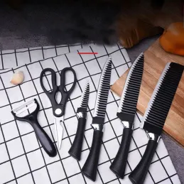 Set di 6 coltelli da cucina con forbici e pelapatate LEATHER / Nero