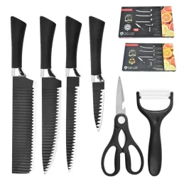 Set di 6 coltelli da cucina con forbici e pelapatate LEATHER / Nero