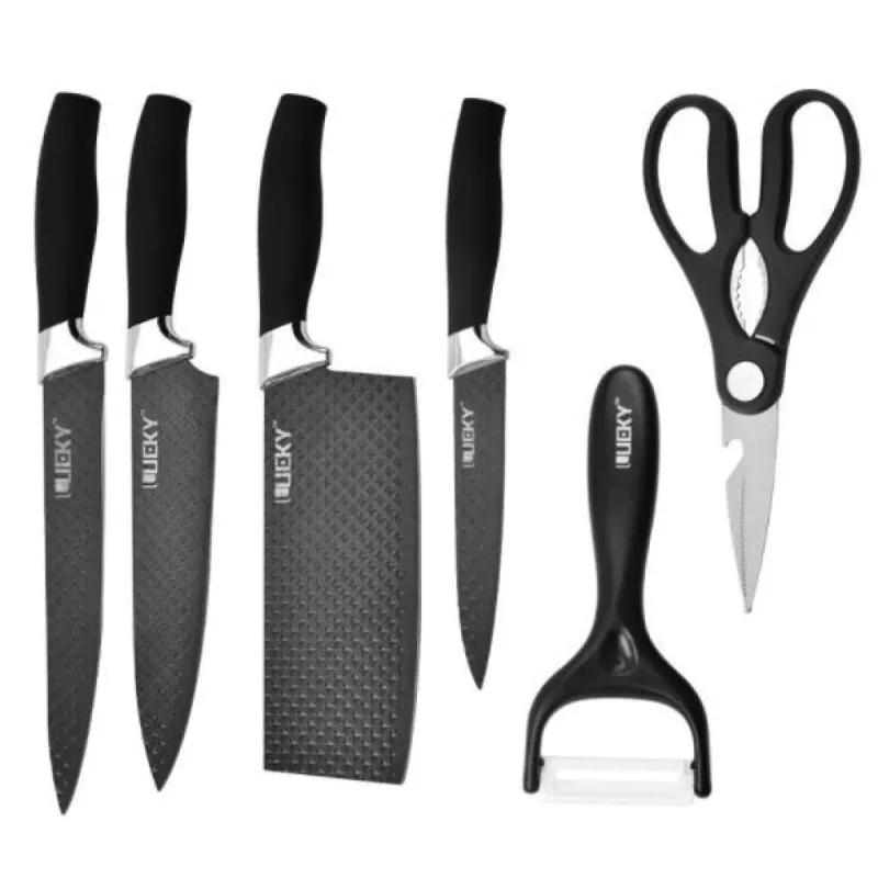 Set di 6 coltelli da cucina con forbici e pelapatate CARBON / Nero