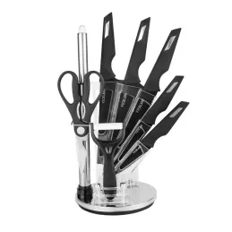 Set di 8 coltelli da cucina in acciaio inox con ceppo FIT / Nero