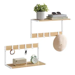 Set di 2 appendiabiti da parete BROOKLYN / Bianco - legno chiaro