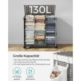 Cesto portabiancheria in rattan ASTRA 140L / Nero