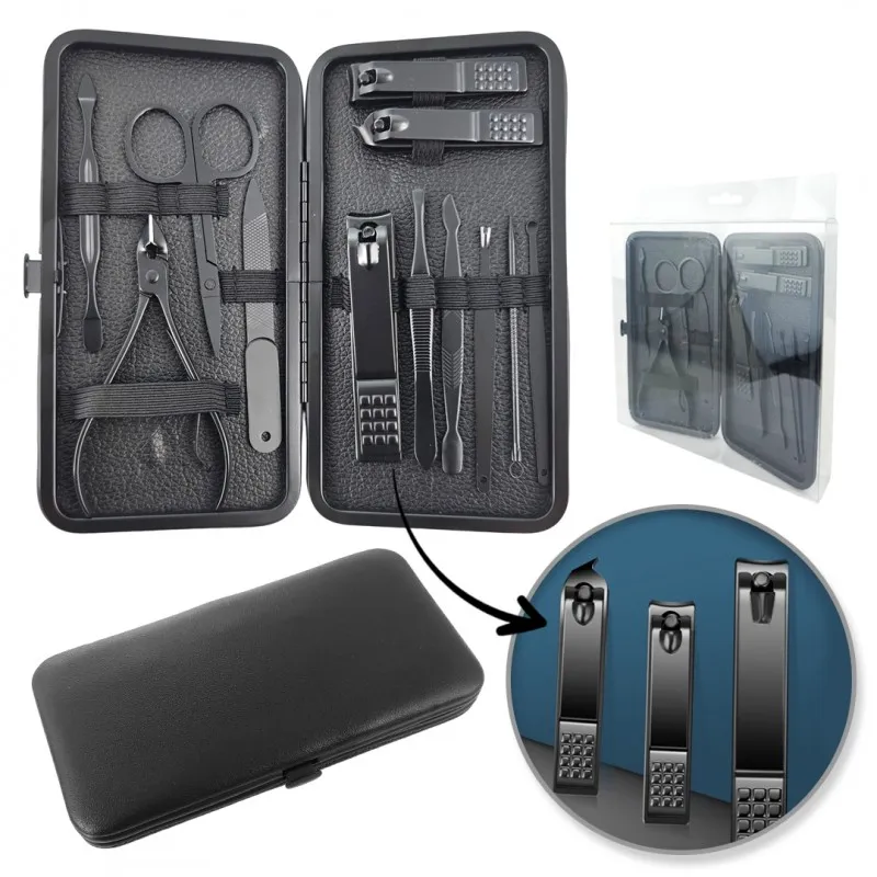 Set professionale per manicure da 12 pezzi / Nero opaco