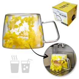 Tazza termica per bevande con fiori FLOWER GLASS 180 ml / Gialla