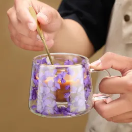 Bicchiere termico per bevande con fiori FLOWER GLASS 180 ml / Viola