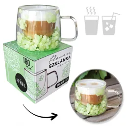 Tazza termica per bevande con fiori FLOWER GLASS 180 ml / Verde