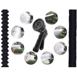 Tubo da giardino flessibile per irrigazione con pistola per innaffiare / Nero