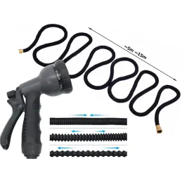 Tubo da giardino flessibile per irrigazione con pistola per innaffiare / Nero
