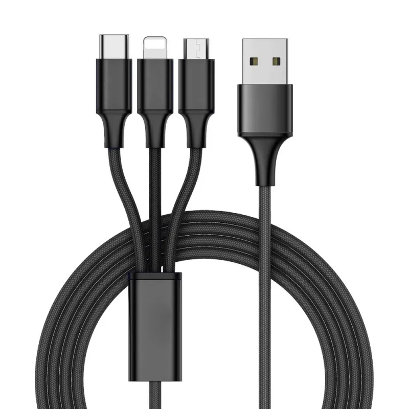 Caricabatterie per telefono 3-in-1 USB-A PRACTICO / Nero