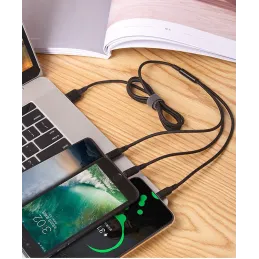 Caricabatterie per telefono 3-in-1 USB-A PRACTICO / Nero