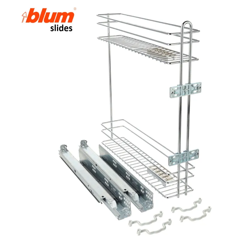 Cestello laterale ad estrazione totale SMART con chiusura ammortizzata sulle guide BLUM / Cromo lucido