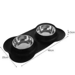 Doppia ciotola per animali con tappetino in silicone STAR 450 ml / Nero