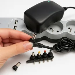 Alimentatore universale con 6 connettori da 3-12 V + USB / Nero