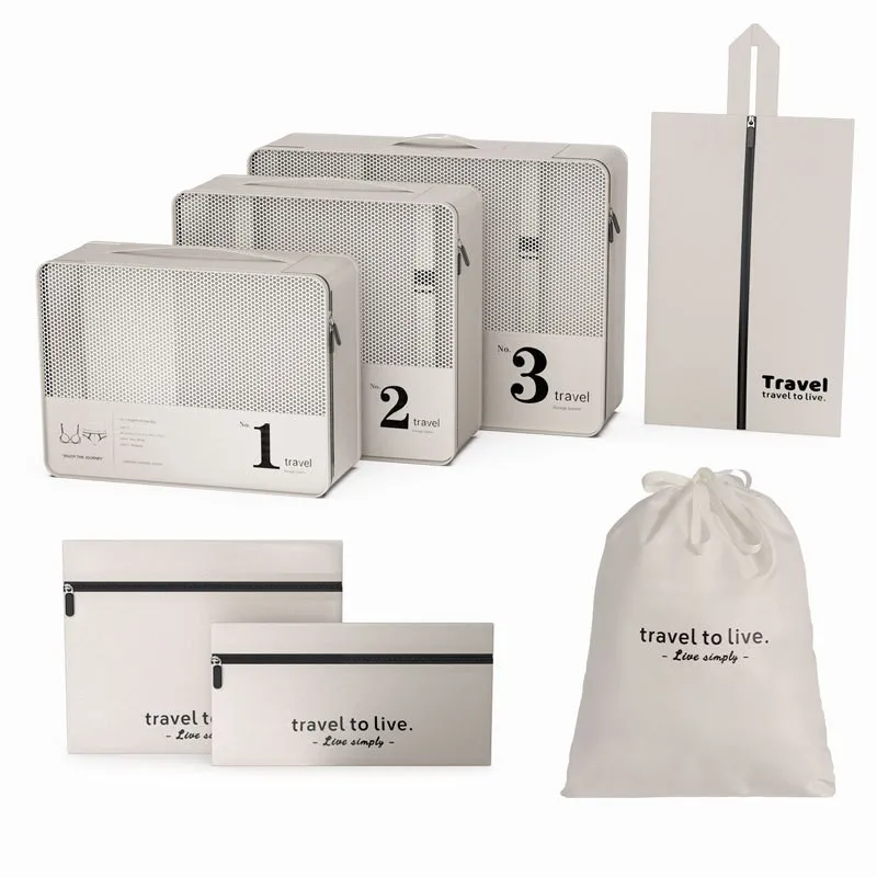 Set da viaggio da 7 pezzi per abbigliamento e cosmetici TRAVEL LUX / Bianco