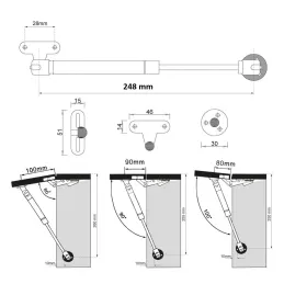 Pistone a gas sollevabile da 248 mm / Grigio