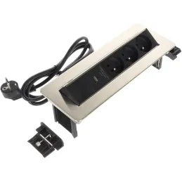Presa elettrica a scomparsa LUNAR FRENCH 3x230V + ricarica USB A-C / Acciaio inox